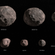Depiction of the seven Trojan asteroids on Lucy’s itinerary.